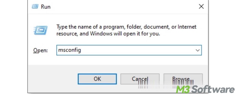 msconfig in Run dialog box