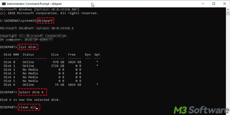 disk clean via Command Prompt