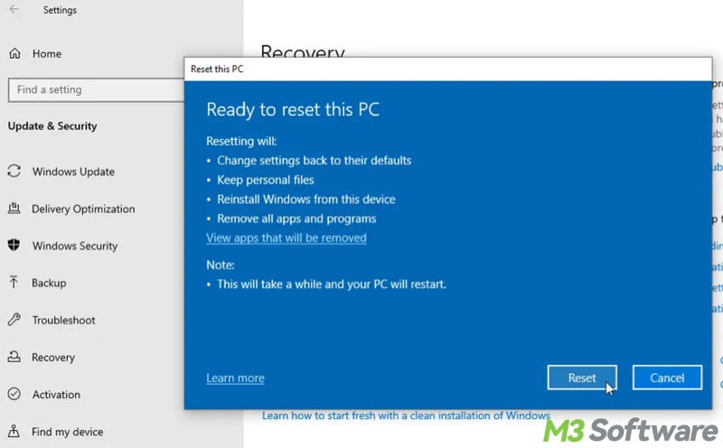 Reset this PC confirm