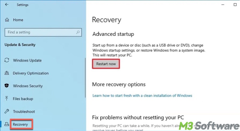 restart now under advanced startup in Windows Settings