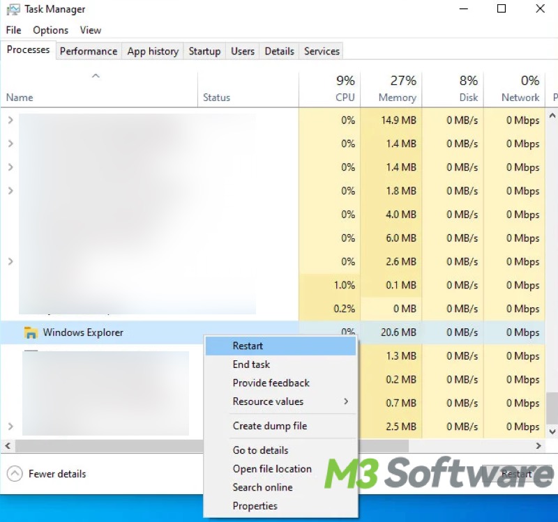 restart Windows Explorer via Task Manager