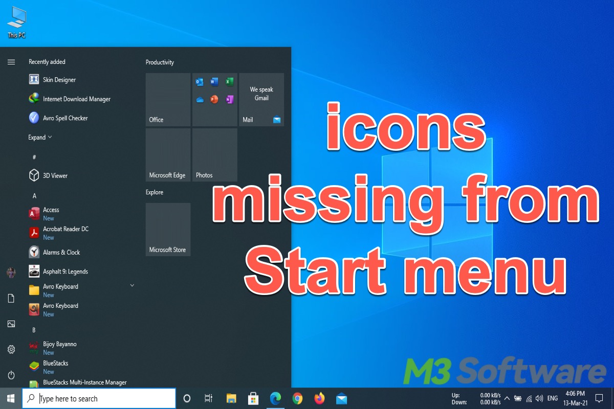 icons missing from Start menu Windows 10