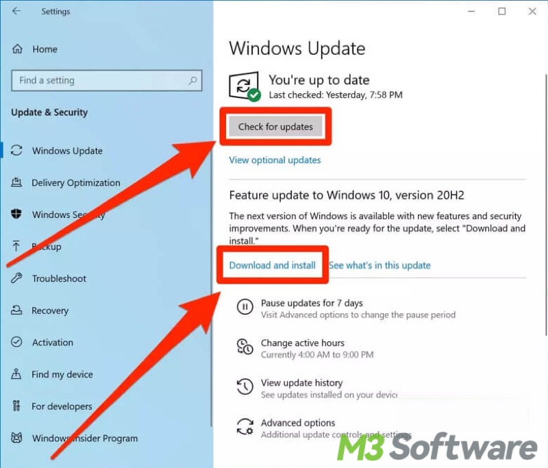 update Windows via Settings on Windows 10