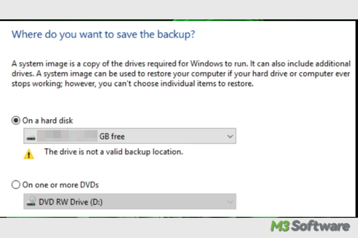 the drive is not a valid backup location