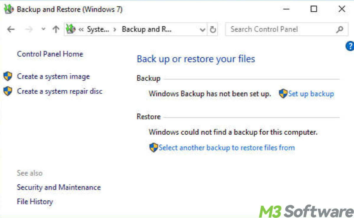 Use Backup and Restore to backup Windows