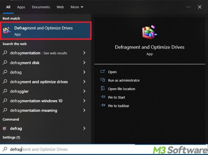 search for defragment and optimize drives