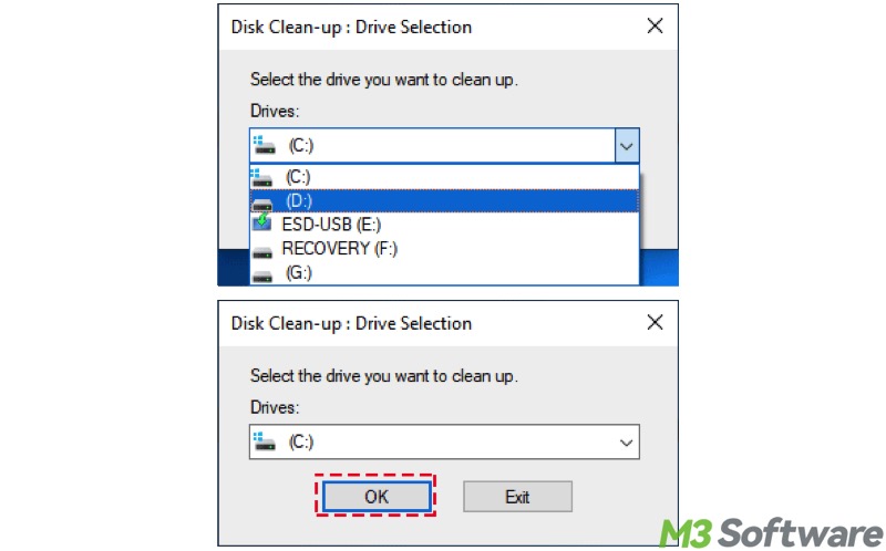 select drive for Disk Cleanup