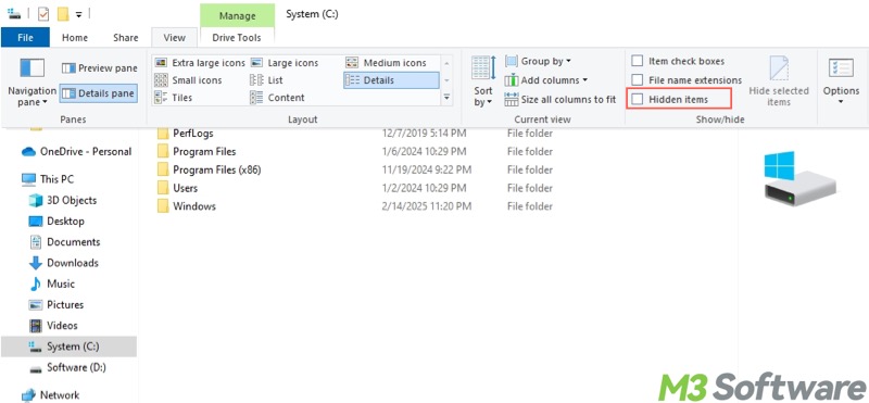 show hidden files in File Explorer on Windows 10