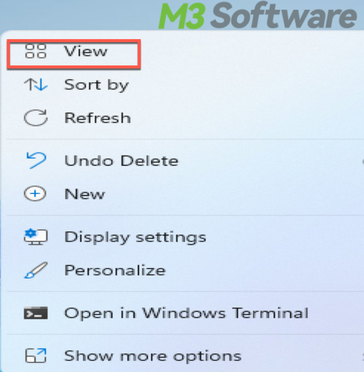 Context menu on Windows desktop 