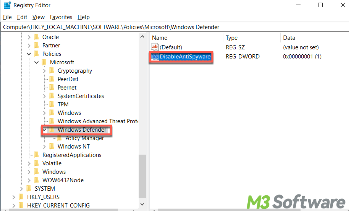 use Registry Editor to turn off Windows Defender