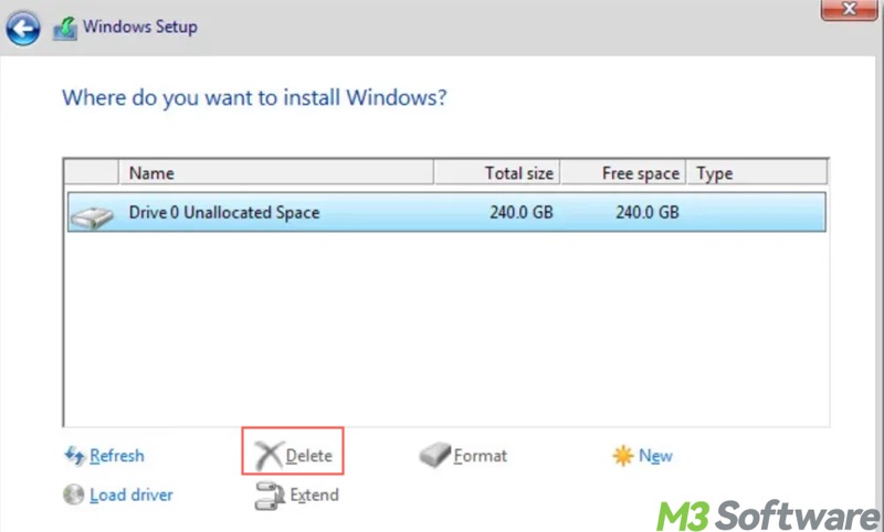 delete all partitions during Windows 10 setup