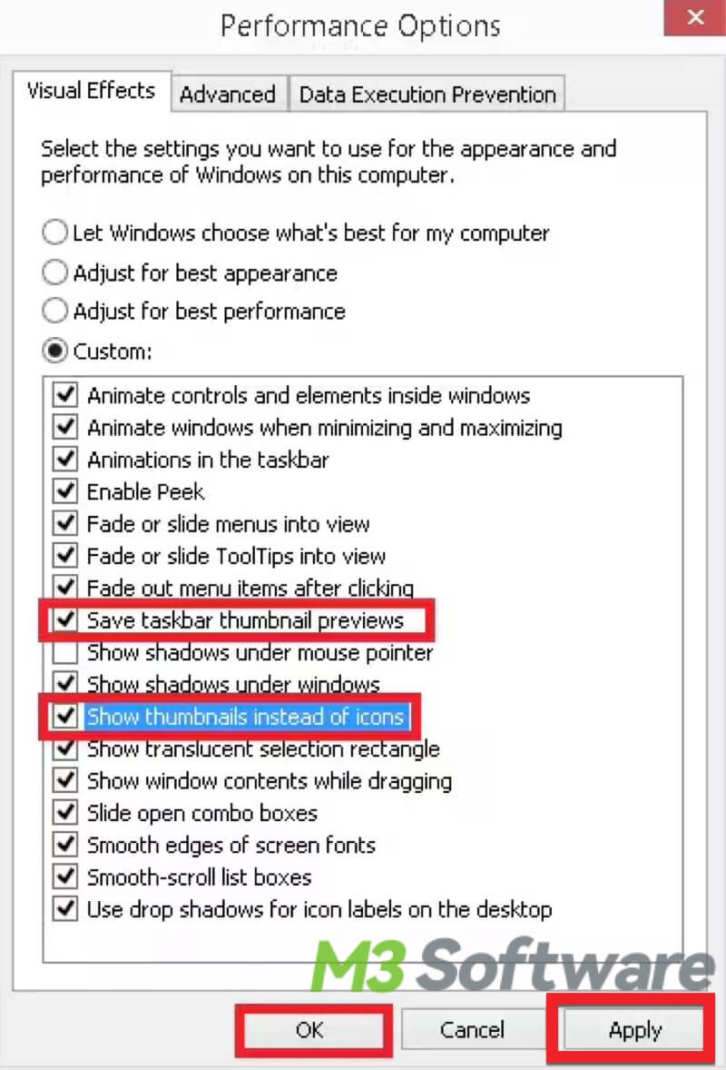 change visual effect settings in Windows 10