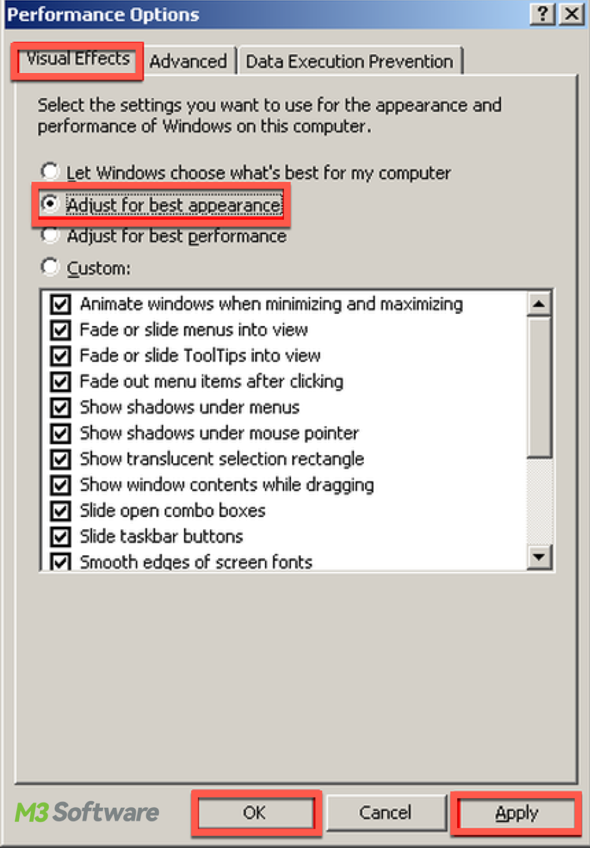 Adjust for best appearance in System Properties