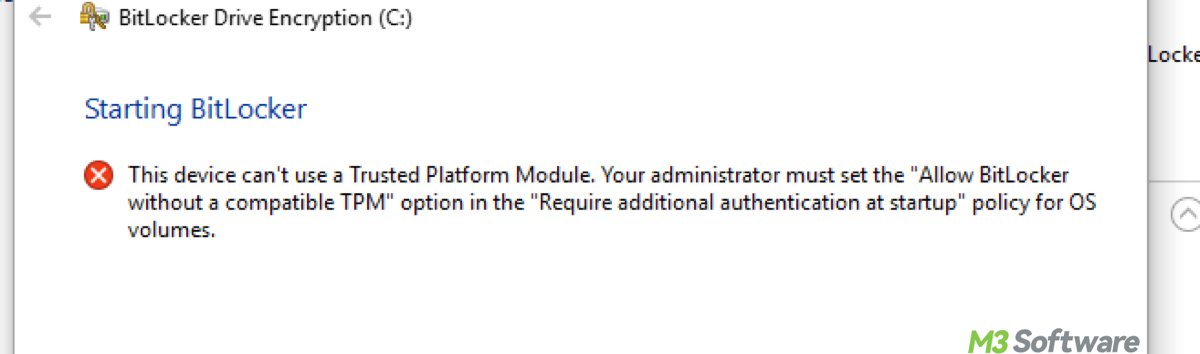 Allow BitLocker without a compatible TPM error sign