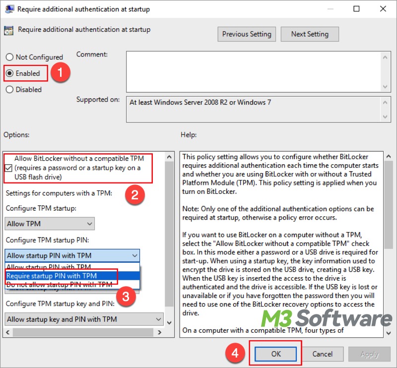 require startup PIN with TPM