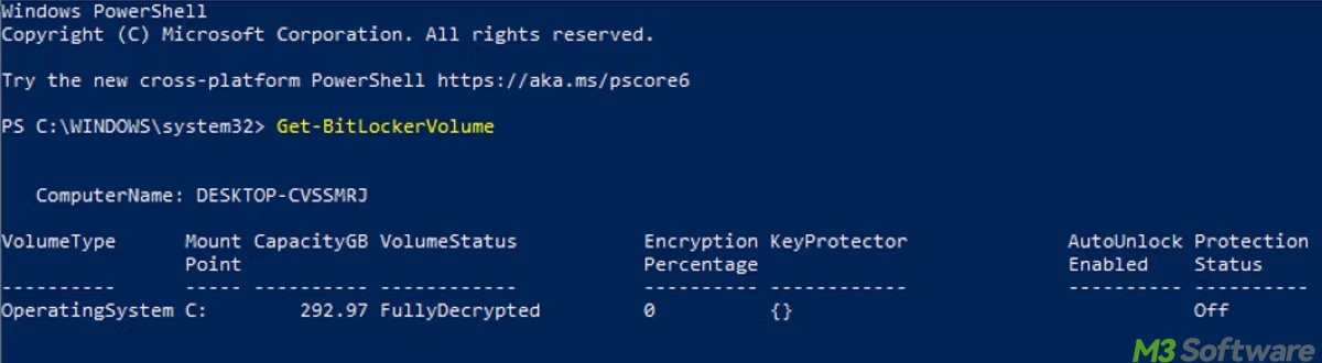 Check BitLocker status via PowerShell