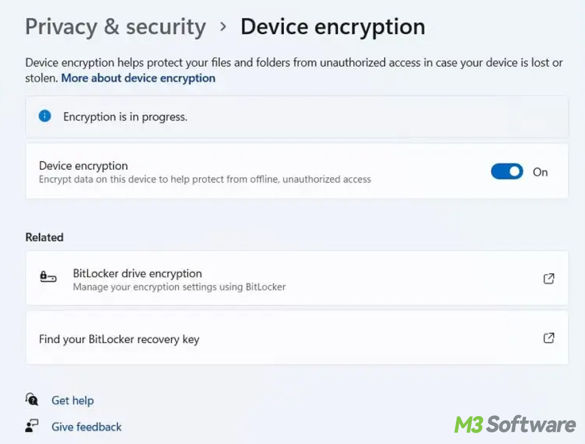 Check BitLocker status in Windows 11 Settings