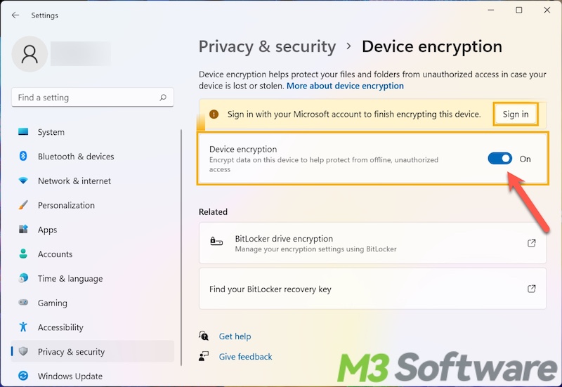 turn on Device Encryption on Windows 11