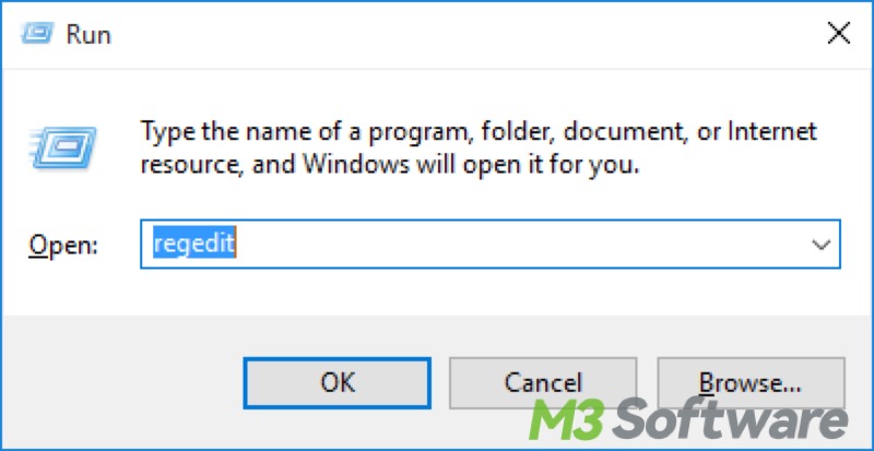 regedit in Run dialog box