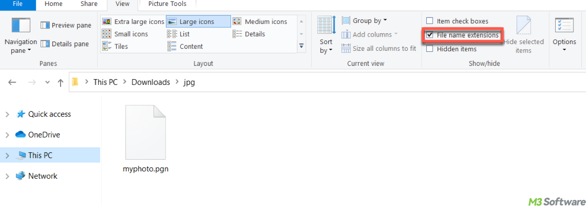 Display file name extensions on Windows 10