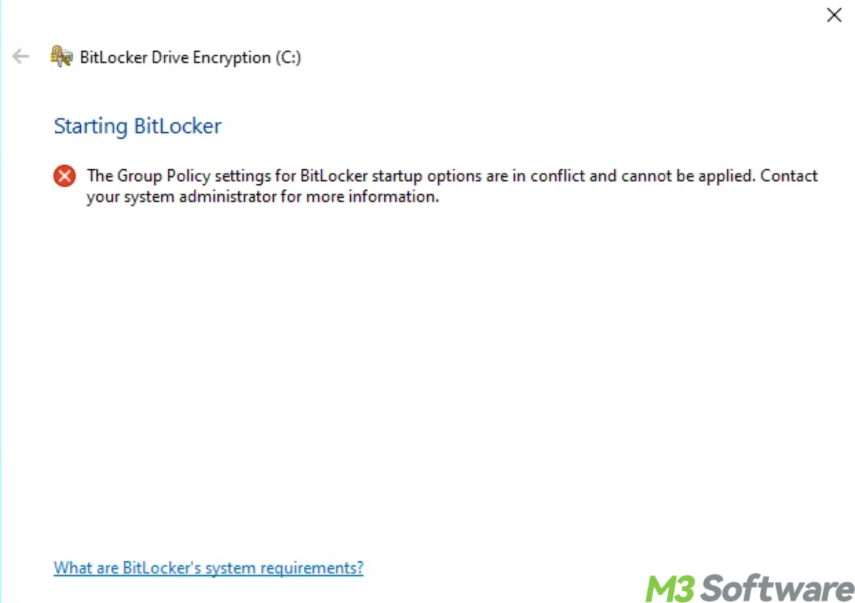 Group Policy settings for BitLocker startup options are in conflict error message