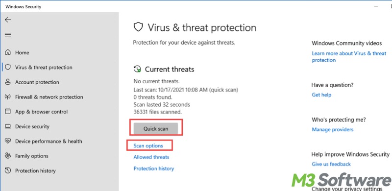 virus and threat protection quick scan Windows 11