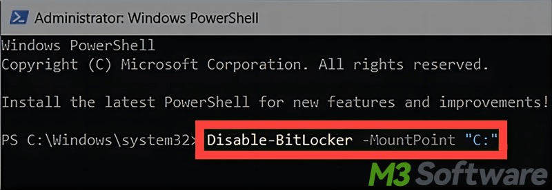 turn off BitLocker from Windows PowerShell