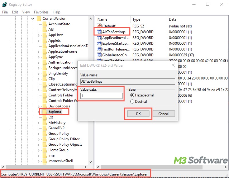 change AltTabSettings value in Registry Editor