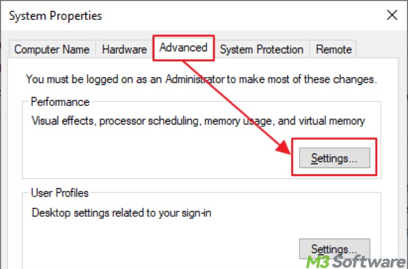 performance settings in advanced system settings