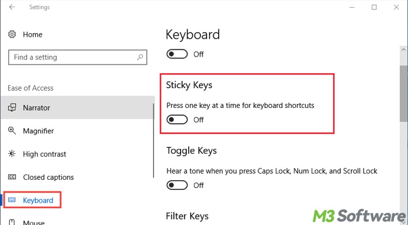 turn off Sticky Keys Windows 10