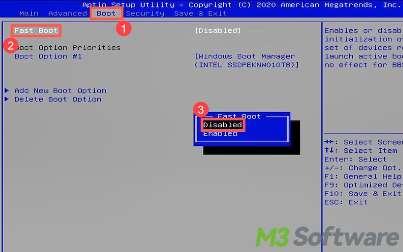 disable Fast Boot feature in BIOS Legacy mode