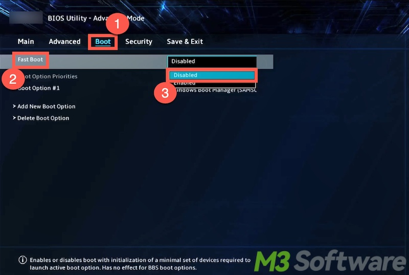 disable Fast Boot feature in BIOS UEFI mode