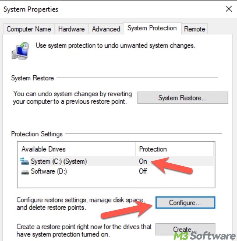 configure system restore settings