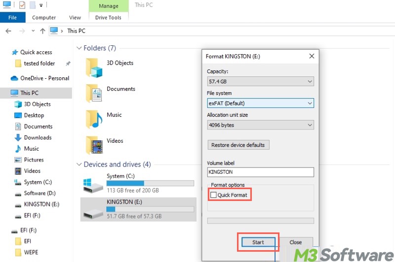 format flash drive in File Explorer