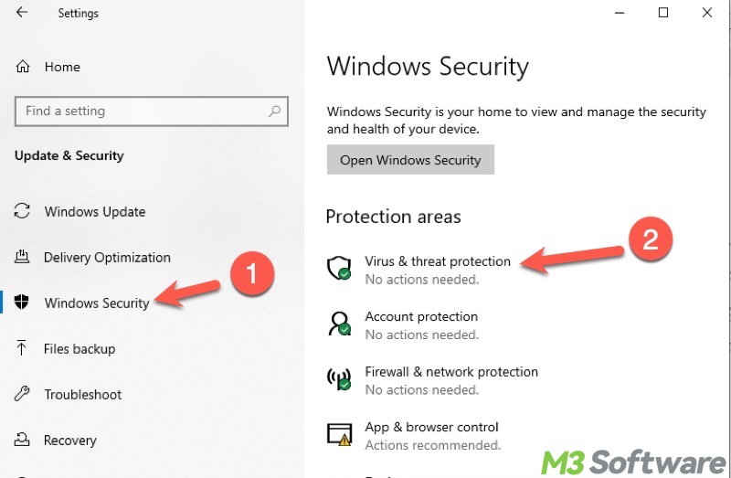 virus and threat protection in Settings on Windows