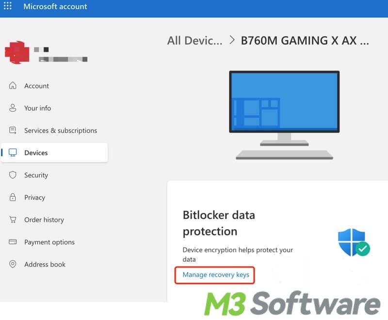 manage BitLocker recovery keys in Microsoft account