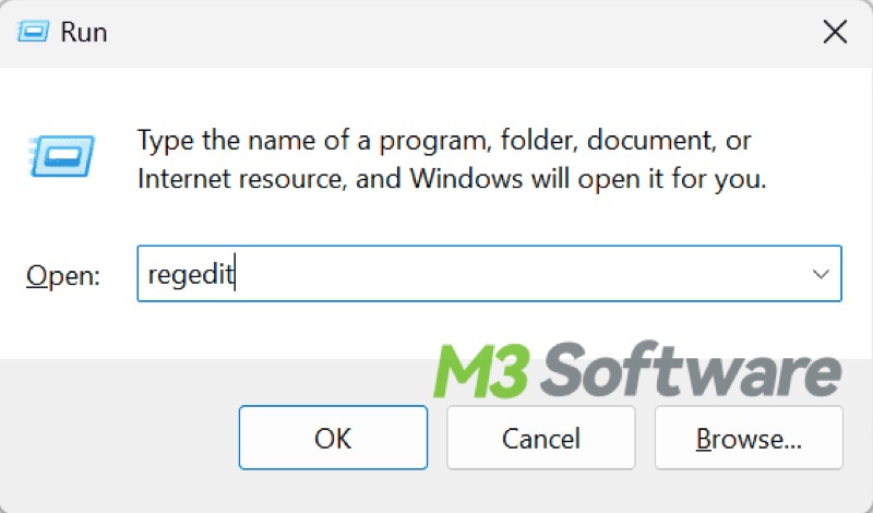 regedit in run dialog box Windows 11