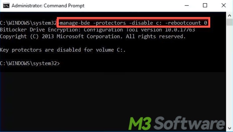 suspend BitLocker in Command Prompt