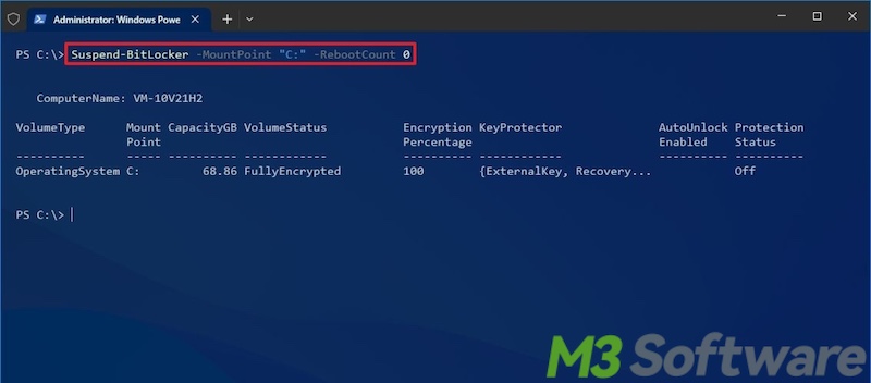 suspend BitLocker in PowerShell