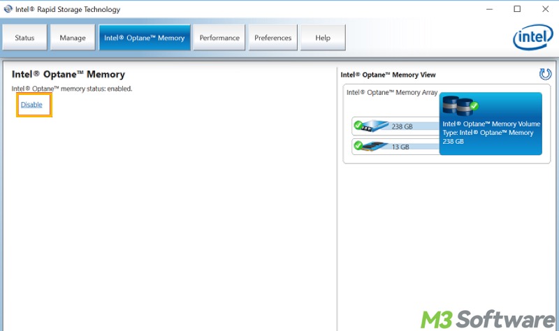 disable Intel Optane Memory