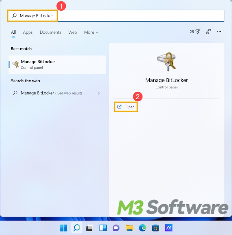 open BitLocker Drive Encryption panel via search bar