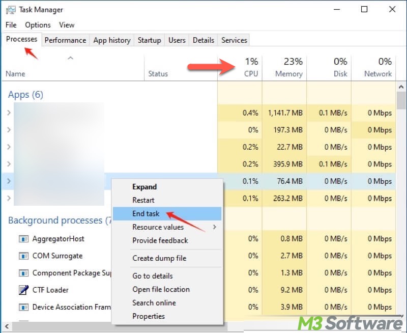 end task in Task Manager in Windows 10