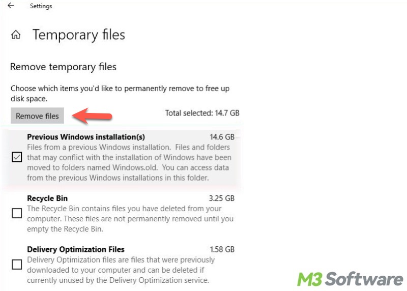 clean up files in Storage Sense