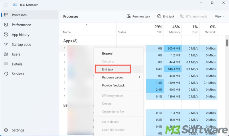 end task in Task Manager in Windows 11