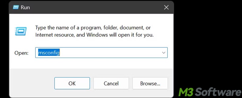 msconfig in Run dialog box in Windows 11