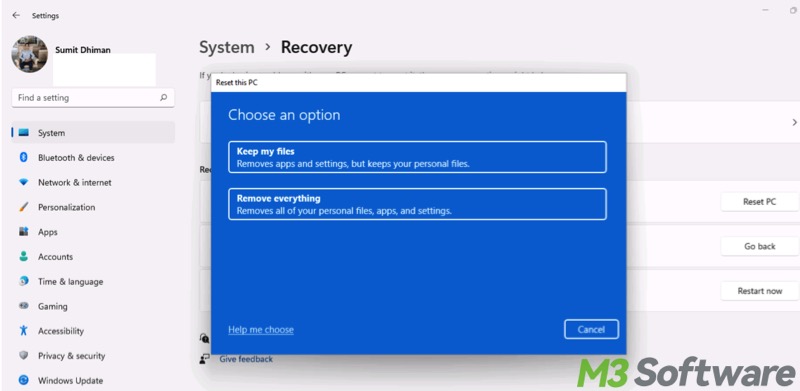 reset this PC in Windows 11