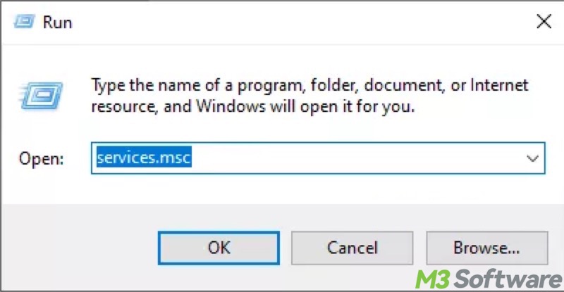 services msc in run dialog box