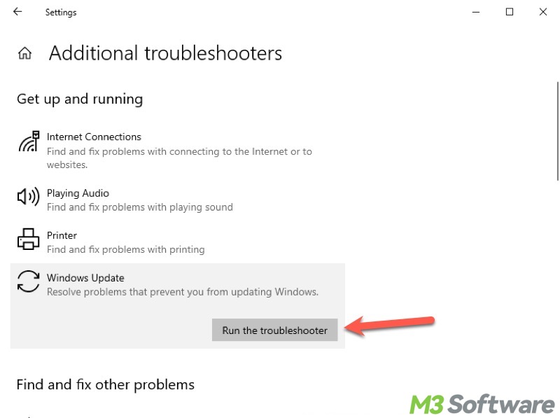 run Windows update troubleshooter