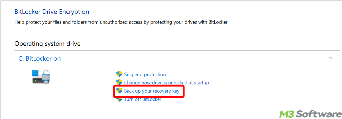 Backup your recovery key in BitLocker Manager