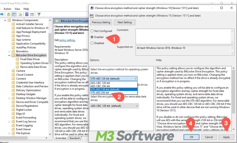 choose drive encryption method and cipher strength